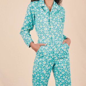 Big Bud Press LAZY DAISY PRINT LONG SLEEVE JUMPSUIT - BLUE/GREEN